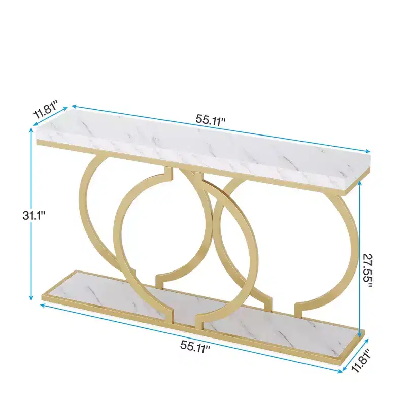 MAYEERTY 55.1 Gold Console Table, Faux Marble Veneer Geometric O-Shaped Base Entryway Table