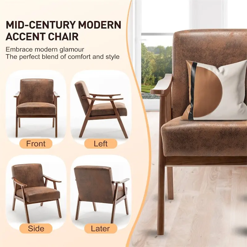 Mid-Century Modern Chair,Living Room Chair with Solid Wood Frame