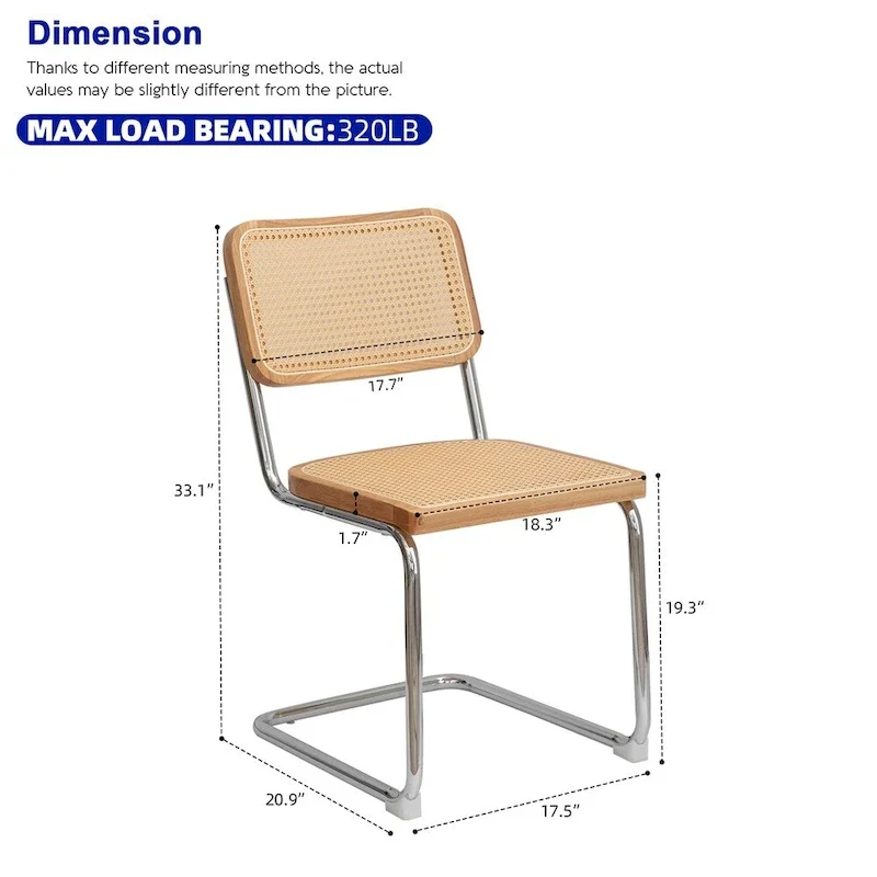 Cantilever Dining Chairs with Rattan Back and Chrome Frame, Set of 2