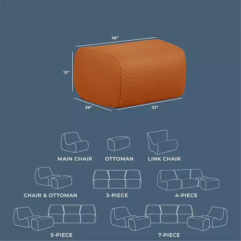 Big Joe Solvana Outdoor Patio Furniture Set, Weather-Resistant Cool Touch Silicone Stitched Leather, Ottoman Only, Honey Sand