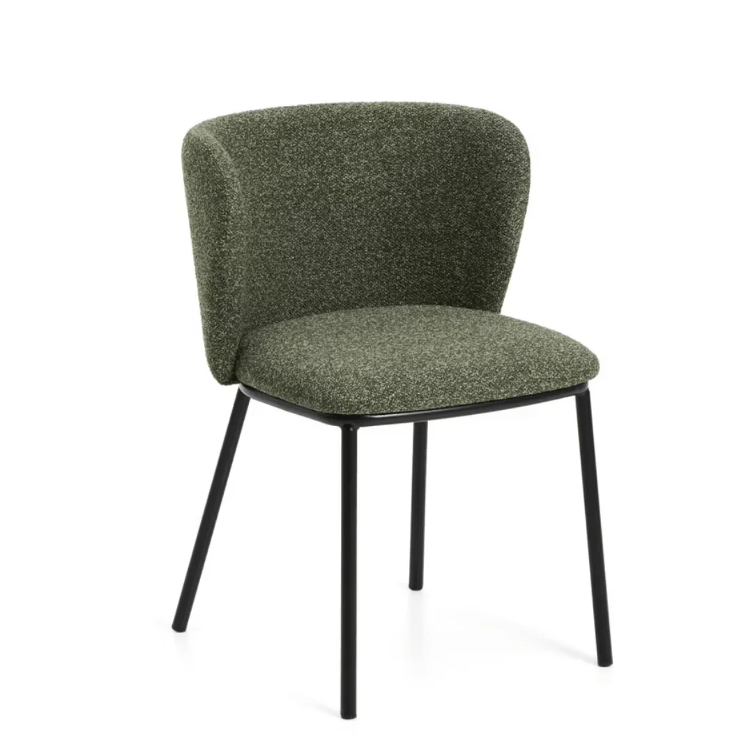Modern Green Chenille Dining Chair with High Density Foam and Curved Back for Dining Room