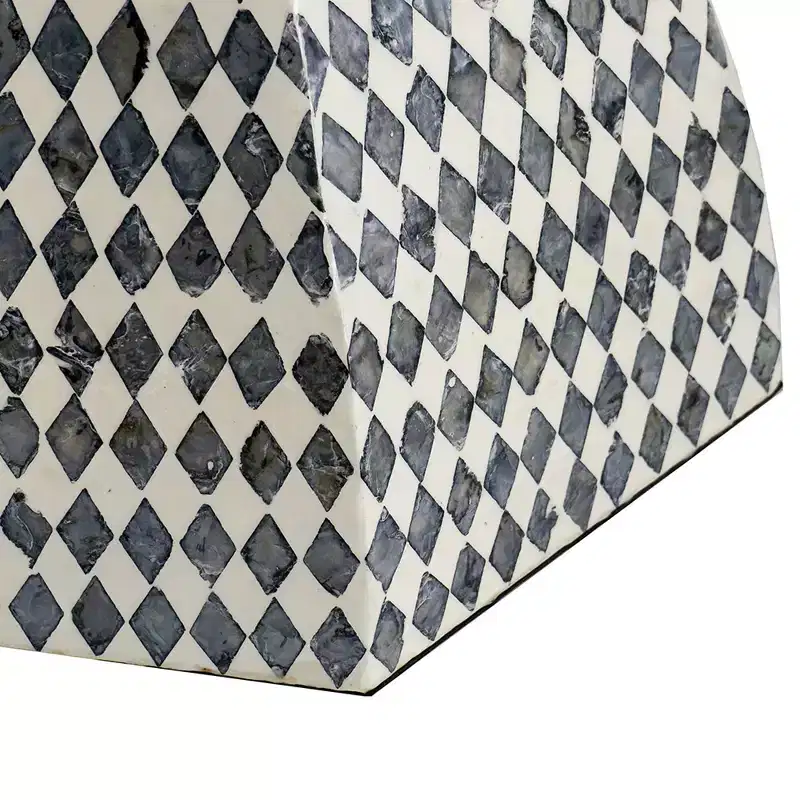 Hexagonal Garden Capiz Stool Accent Table Black White 15x13x17