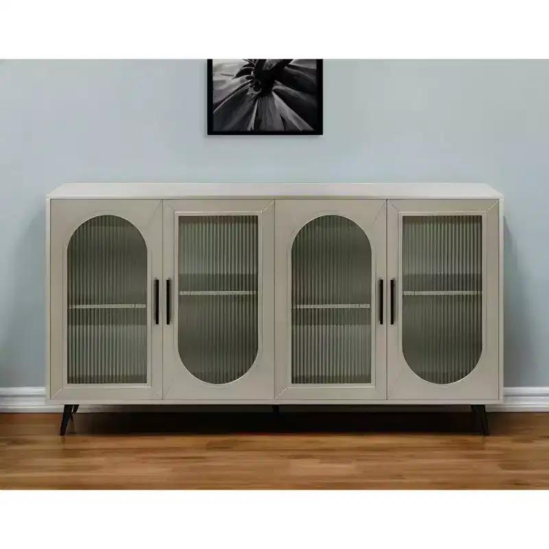 HomeRoots 60 Gold Wood And Glass Sideboard with Four Doors