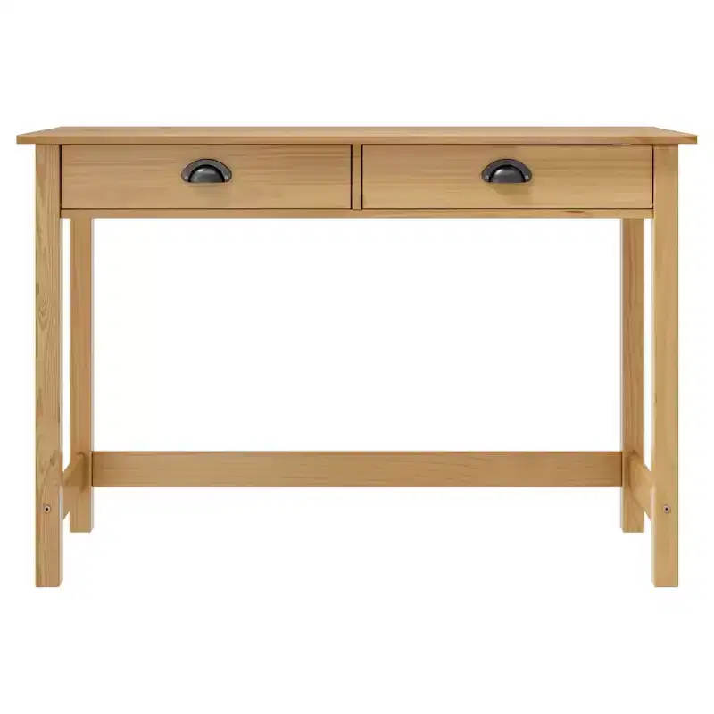 Console Table Honey Brown Solid Pine Wood Compact Drawers