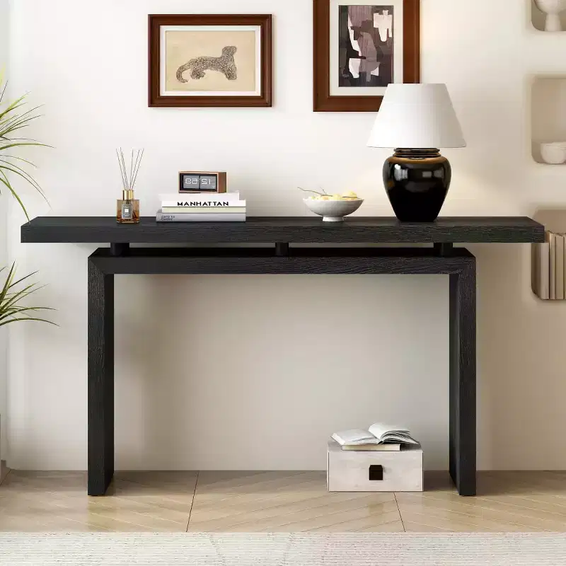 Modern Entryway Console Table with Floating Top, Slim Ash Veneer Hallway Table for Living Room, Foyer, or Entry
