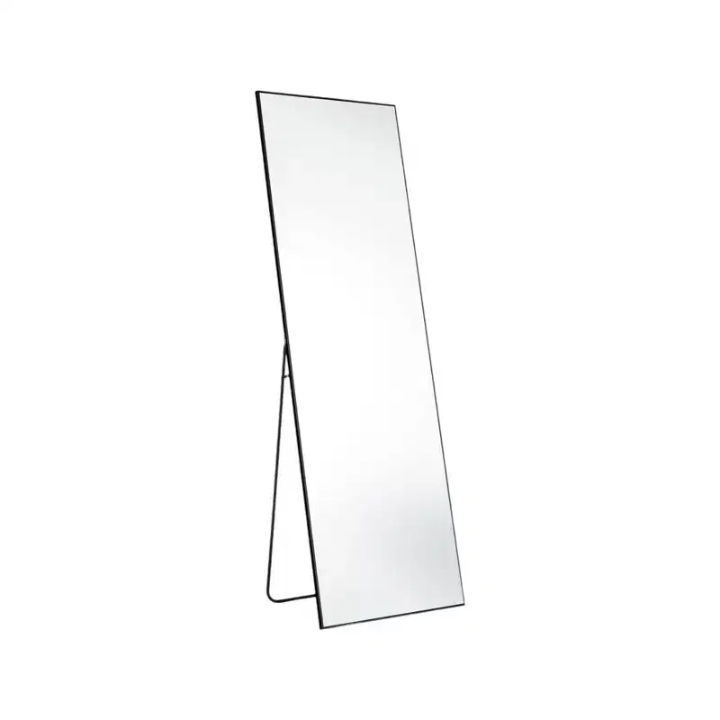HomeRoots 63 Black Metal Freestanding and Wall Mount Framed Full Length Mirror