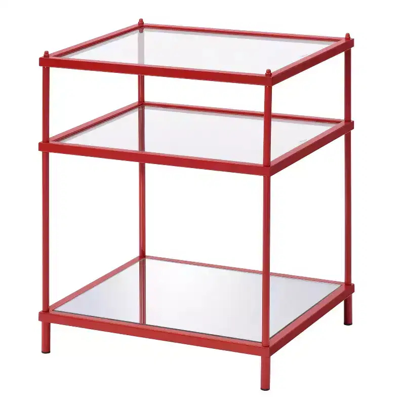 Glass Top Side Table Red