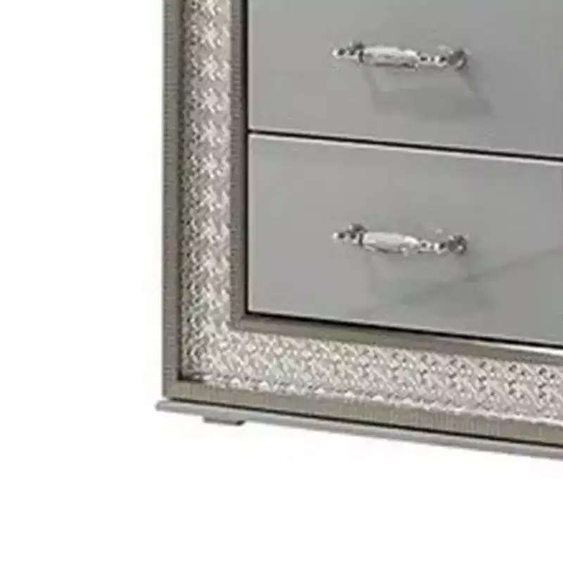 Nightstand with 2 Drawers, Scale Molding Trim, Metallic Gray Wood