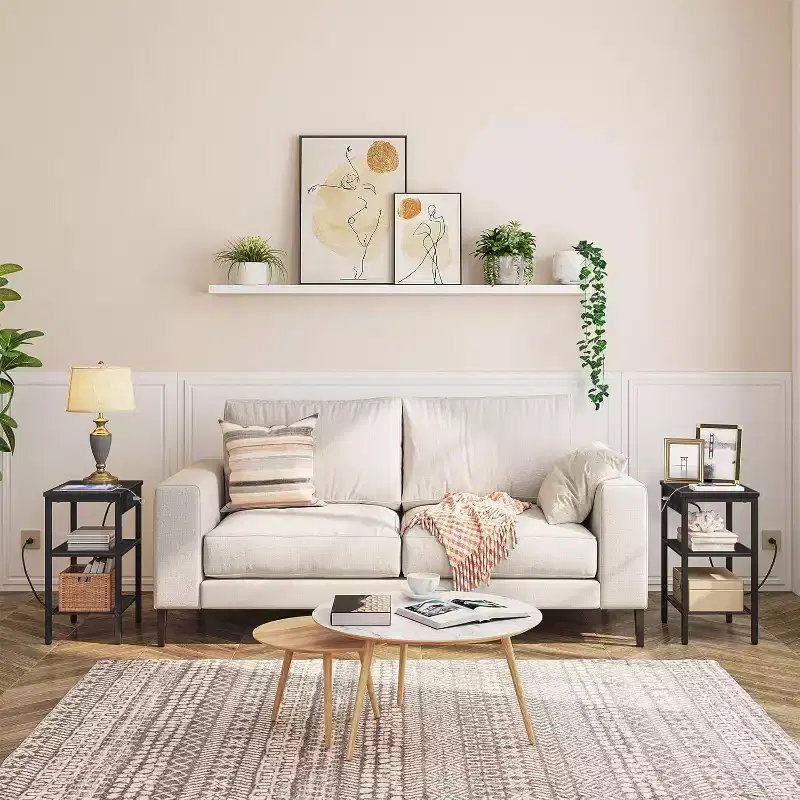 Metal & Wood End Table with USB Charging 24''H x 12''W x 12''D