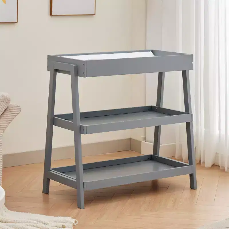 Baby Changing Table, Wooden Diaper Changing Table with Waterproof Pad, 3 Tier Diaper Portable Changing Station for Children's Room, Bedroom