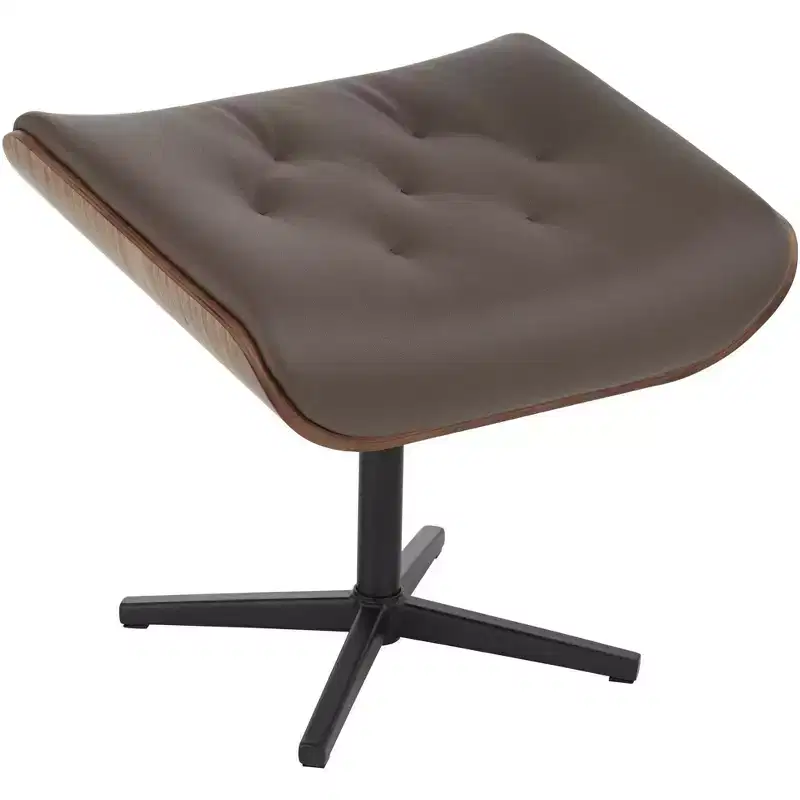 BenchMaster Melia Chocolate Tufted Faux Leather Swivel Recliner and Slanted Ottoman