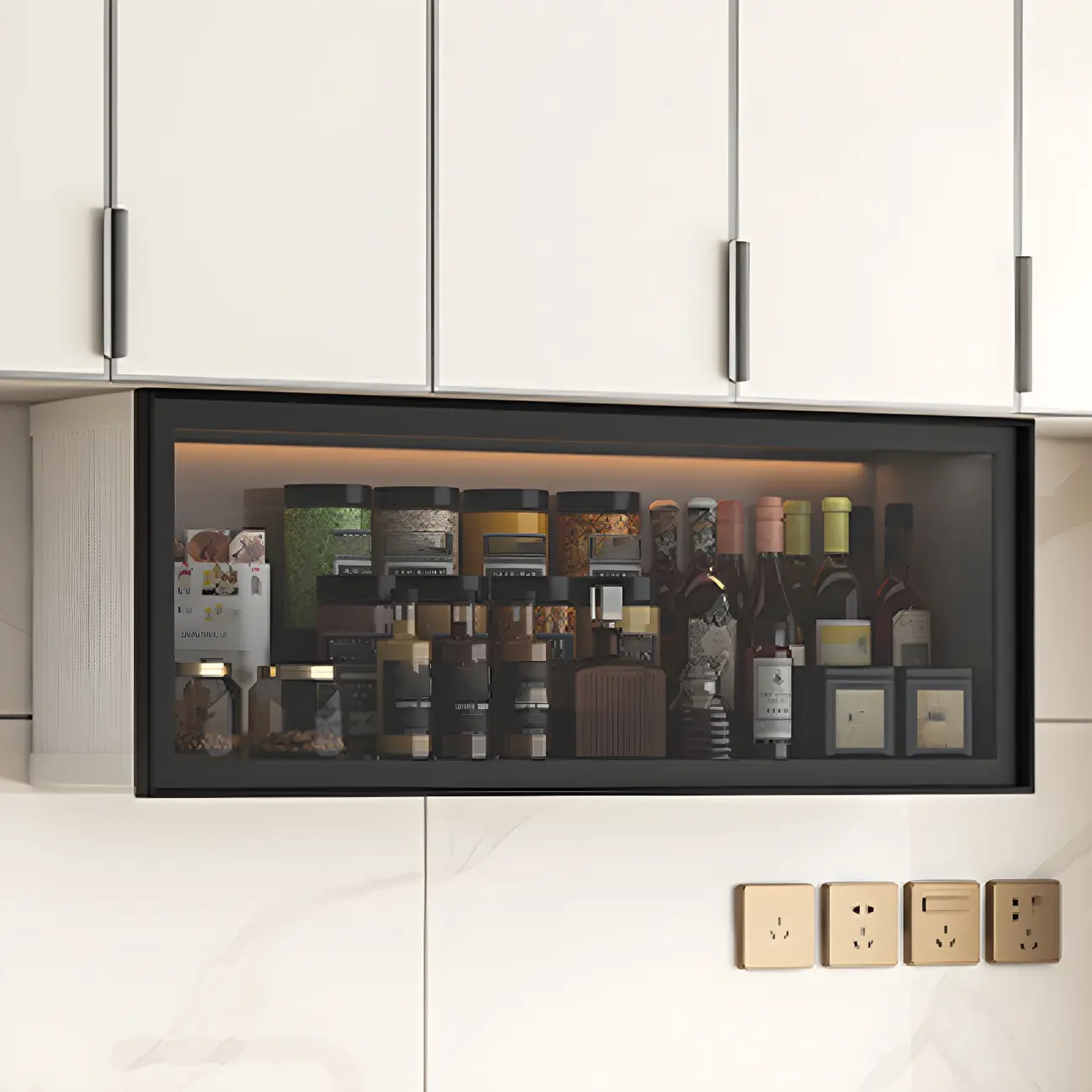 Grey Metal Floating Mounted Glass Kitchen China Cabinet