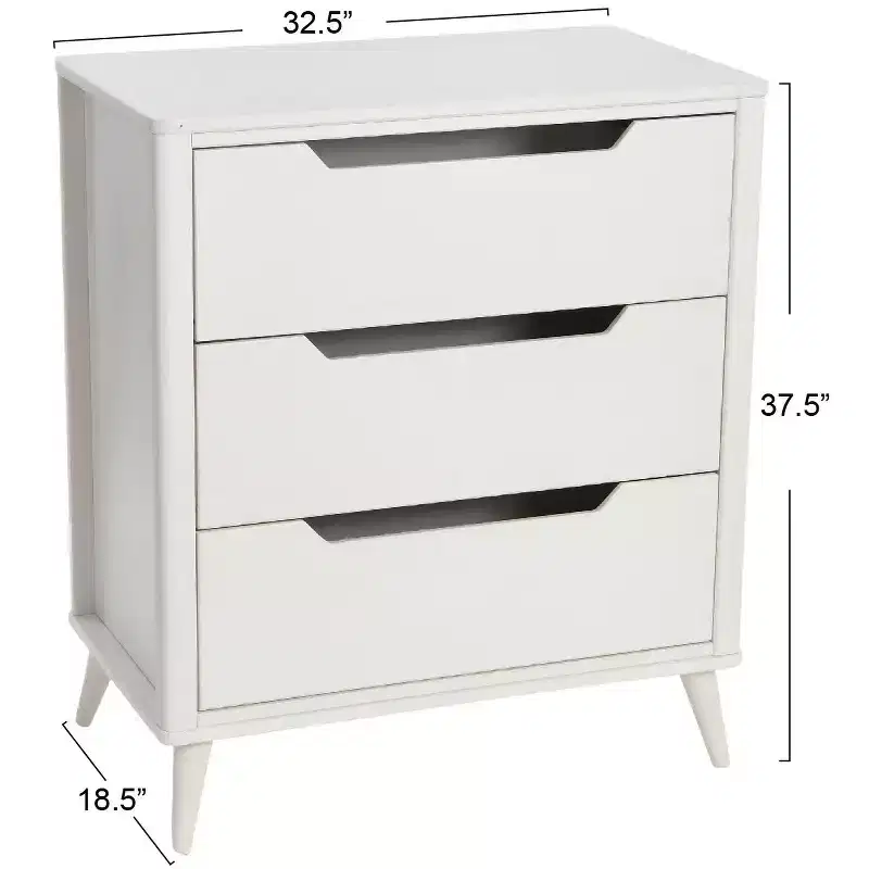 Yume Mid Century Modern Solid Wood Dresser Chest of 3 Drawers