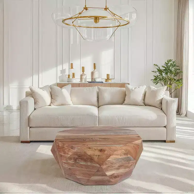 Round Acacia Wood Coffee Table, 33 Inch, Natural Brown