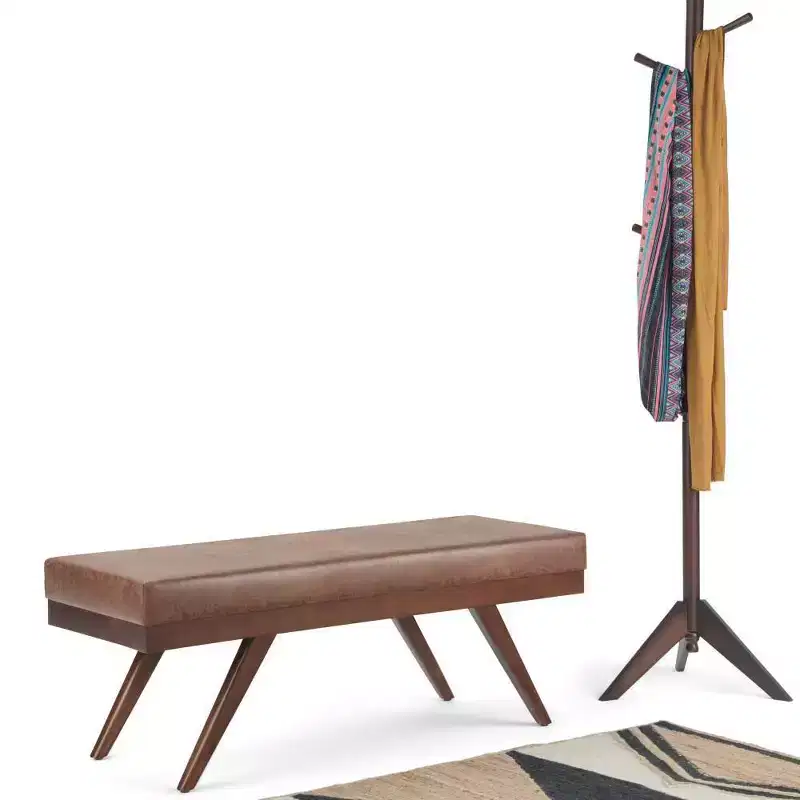 48 Nadine Mid Century Ottoman Bench Faux Air Leather - Wyndenhall