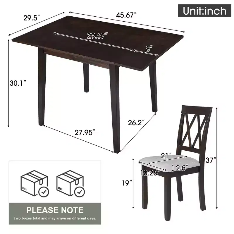 GDF Studio Avery 3 Piece Dining Set with Drop Leaf Dining Table and 2 Dining Upholstered Chairs