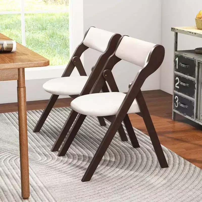 Costway Set of 2/4 Folding Chairs with Comfy Padded Backrest & Seat Natural Rubber Wood Frame