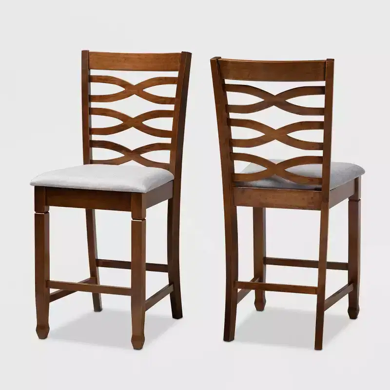 Set of 2 Lanier Fabric Upholstered Wood Counter Height Pub Chair Set Gray/Walnut - Baxton Studio: Polyester Fill, Spot Clean