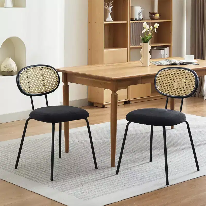 2 PCS Rattan Dining Chairs with Metal Legs and Rattan Back for Dining Room, Kitchen, Living Room