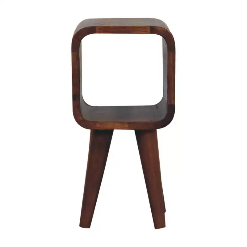 16 in Chestnut Solid Mango Wood Square Nightstand with Open Shelf, Splayed Legs