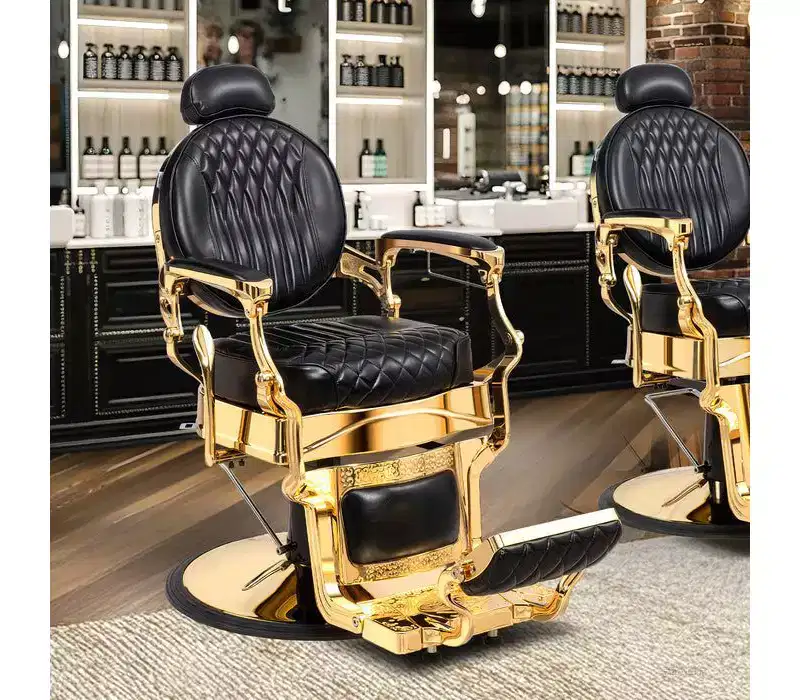 Karl Home Black and Gold Retro Heavy Duty Hydraulic Recline Barber Chair