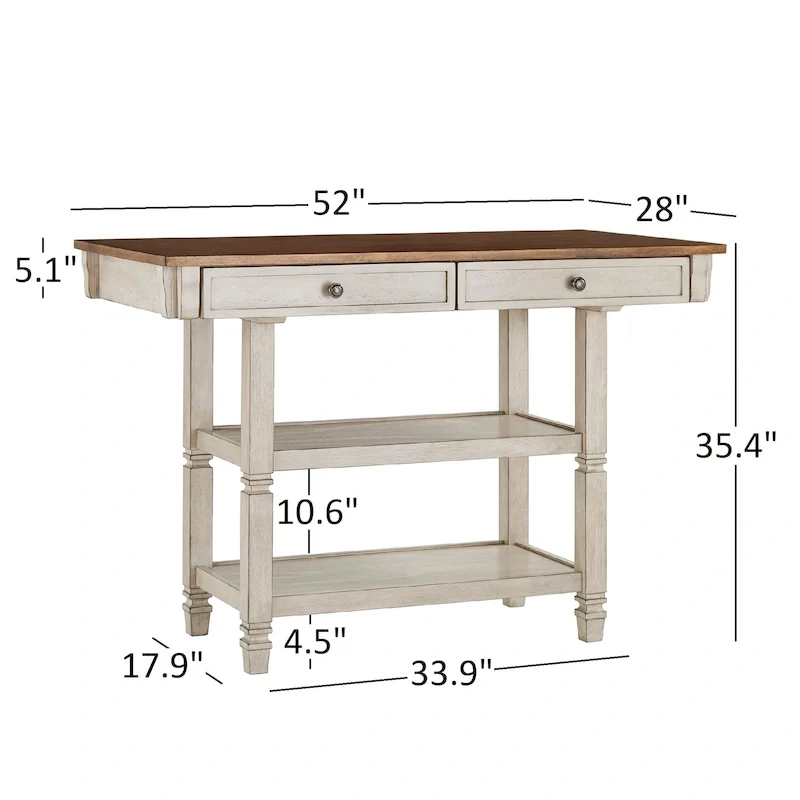 Two-Tone Kitchen Island Buffet with Drawers and Shelves