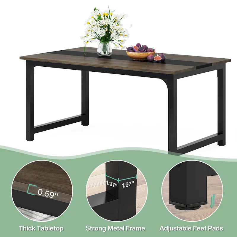 63-Inch Industrial Dining Table with Metal Frame