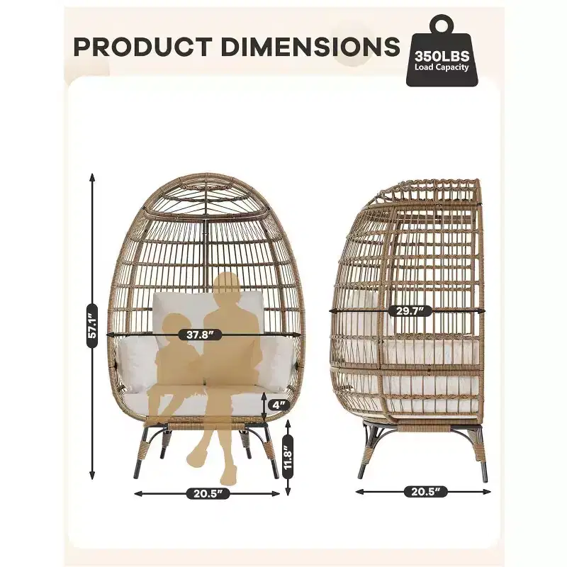 Oversized Indoor/Outdoor Egg Chair with Steel Frame - Wicker Rattan Hanging Basket Lounge Chair for Patio, Garden, Living Room