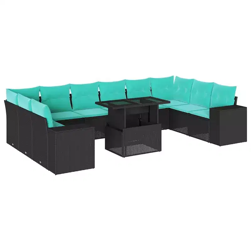 vidaXL Patio Sofa Set with Cushions Table and Couches 11 Piece Poly Rattan