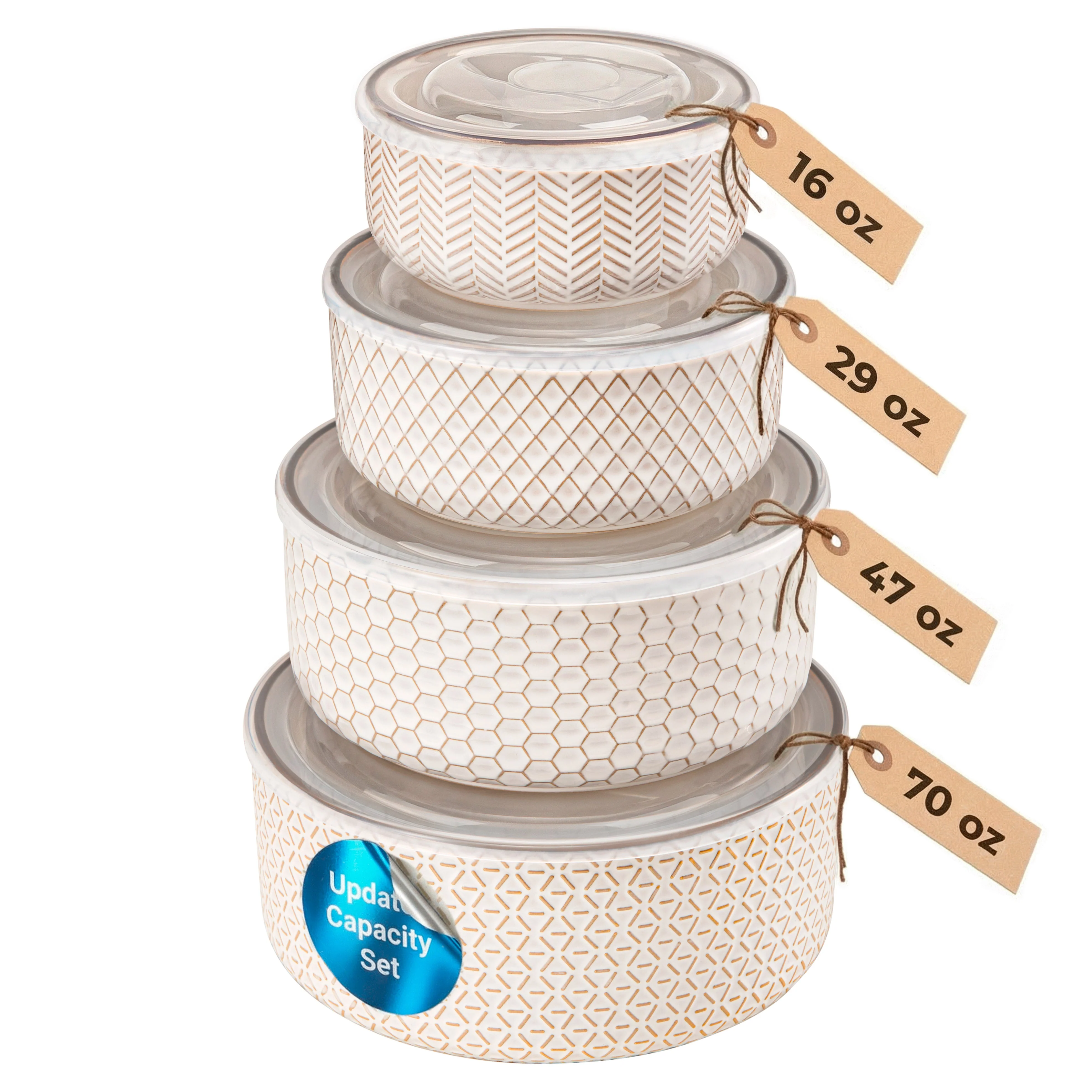 Embossed Nesting Bowls with Lids, Set of 4