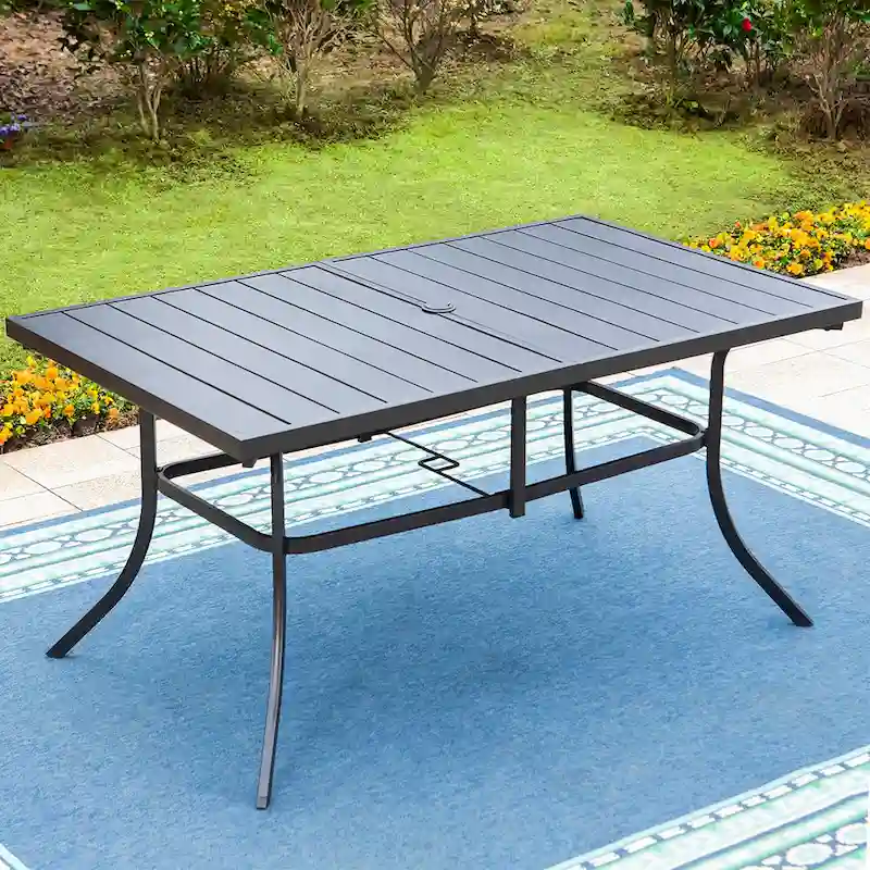 MAISON ARTS 7 Pieces Patio Dining Set, 6 x Swivel Dining Chairs with Cushion and 1 Metal Table with 2.6 Umbrella Hole