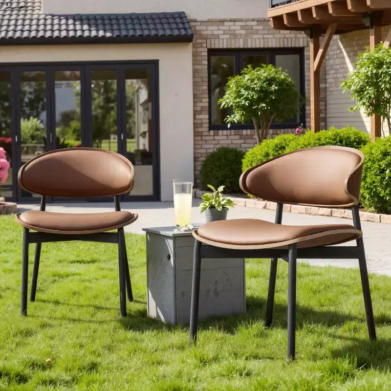 Luck Live Modern Dining Chairs Set of 2 Outdoor Chairs /Armless Chairs Brown&Metal Frame