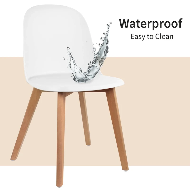 Set of 2 Dining Side Chair with Back Armless Plastic Seat Wooden Legs Kitchen Desk Task Computer