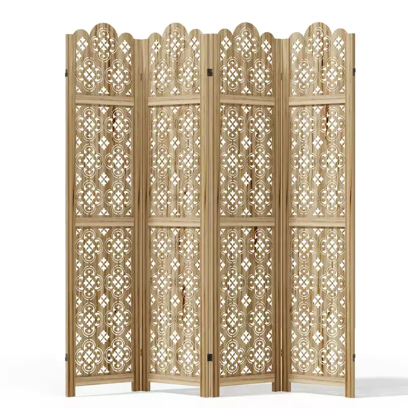 63*67 in Wood Room Divider Folding Privacy Screen Freestanding Partition for Indoor, 4-Panels, Brown