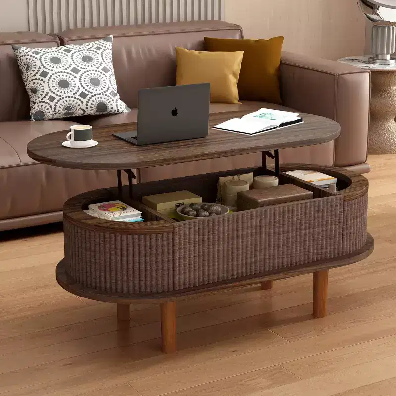 Lift-Top Coffee Table with Hidden Storage Compartment and Lower Shelf, Modern Wood Center Table for Living Room
