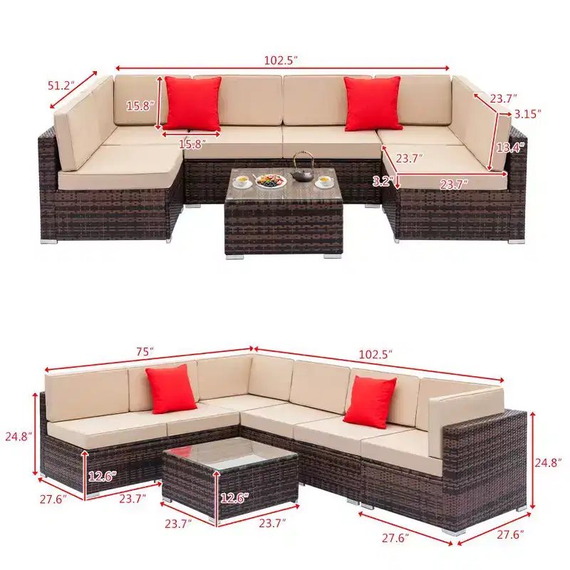 Karl Home | 6-Person Wicker Patio Conversation Sofa Sectionals with Cushion