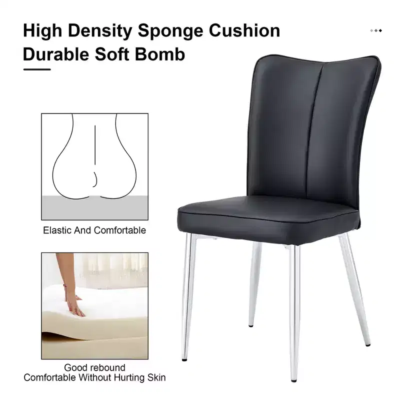 Dining Chairs Set Of 4, Modern Minimalist Upholstered Dining Chairs With Backrest And Metal Legs black