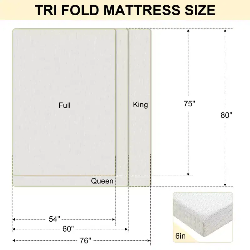 Dyonery 6 Tri-Fold Memory Foam Mattress with Washable Cover & Storage Bag, Foldable Floor Mattress for Guest Bed/Dorm/Camping/Murphy Bed