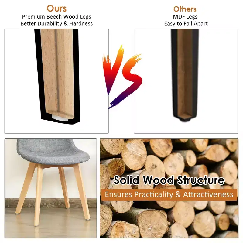 Costway Set of 4 Modern Dining Accent Side Chairs Wood Legs Home Furniture Gray