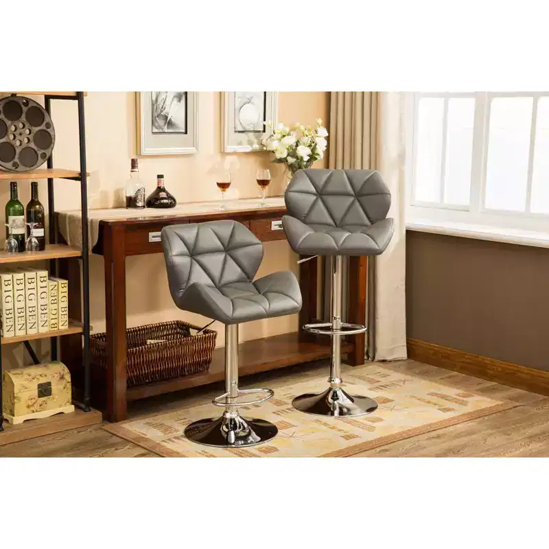 Glasgow Contemporary Tufted Adjustable Height Hydraulic Grey Bar Stools, Set of 2