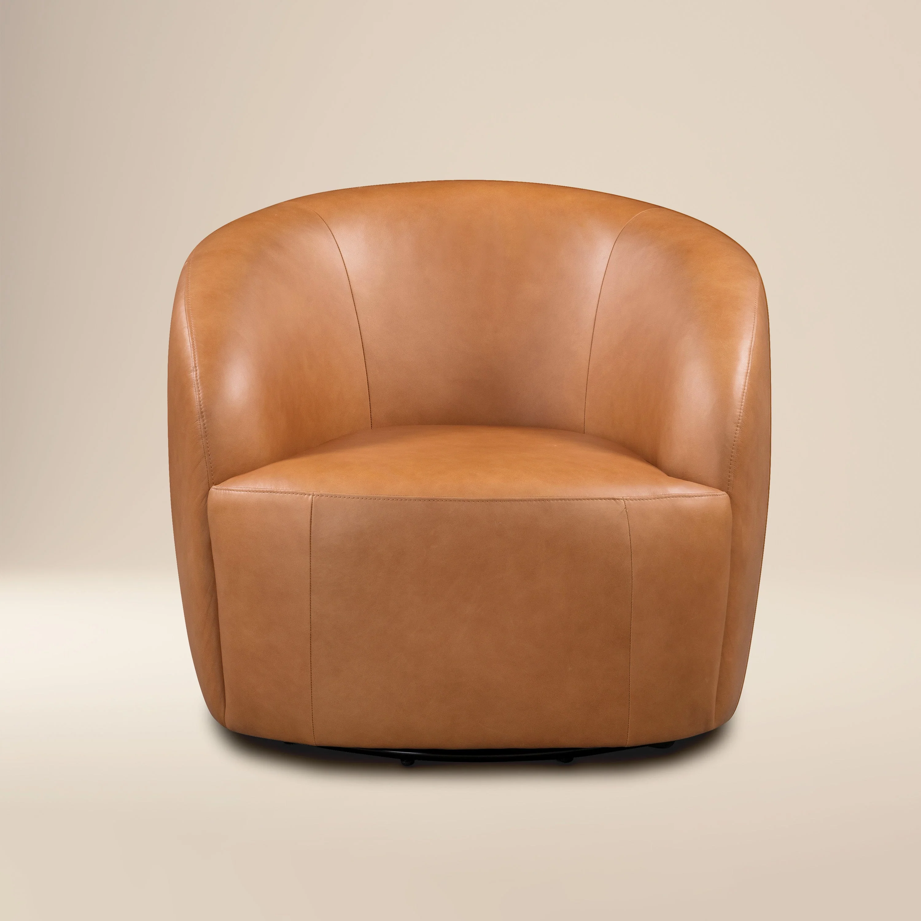 Modern Bourbon Tan Leather Leather Swivel Chair with Swivel Base