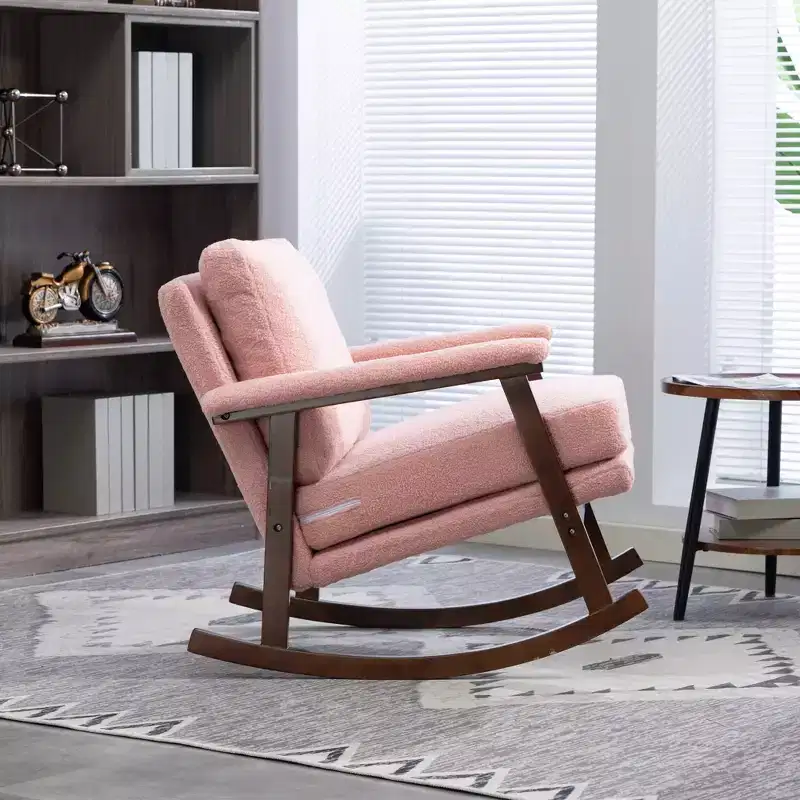 GDFStudio Ellowyn Mid Century Modern Wood Upholstered Accent Rocking Chair