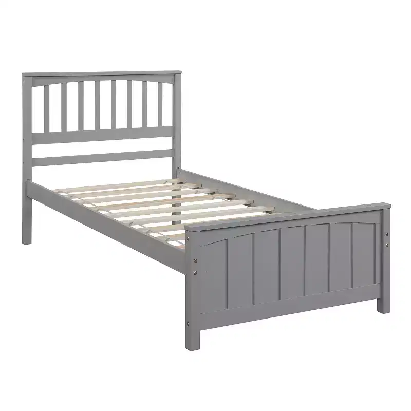 Solid Wood Twin Size Platform Bed, Twin Wooden Bed Frame with Headboard for Bedroom