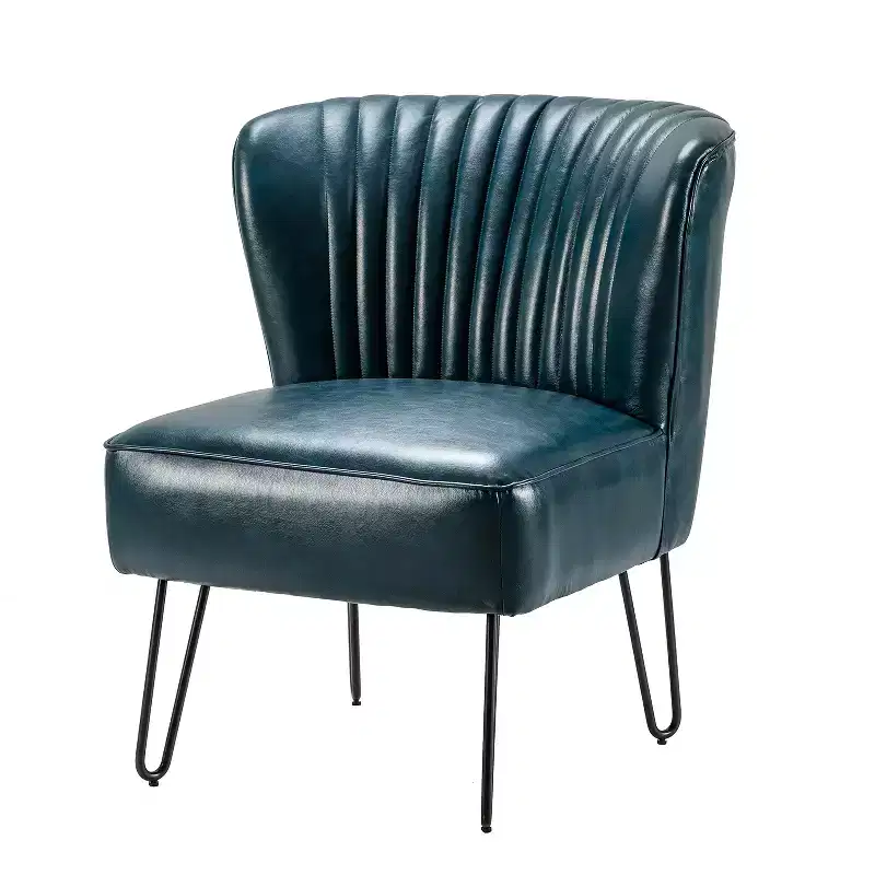 Comtemperary Tufted back Vegan Leather Accent Side Chair with metal legs
