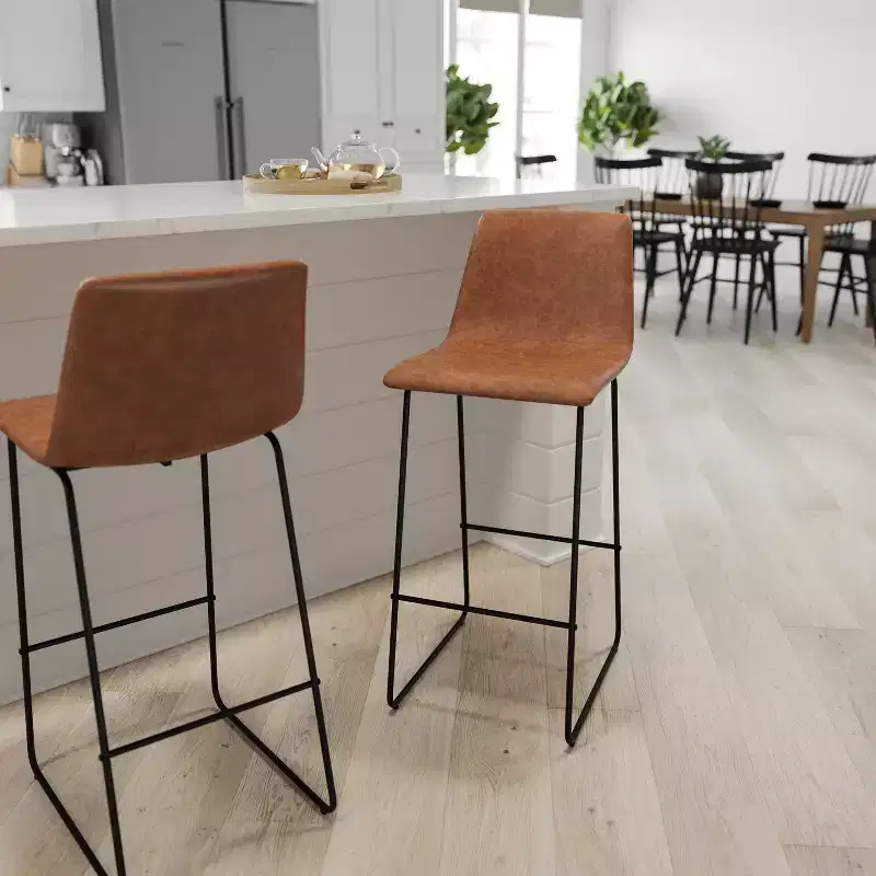 Merrick Lane 30 inch Faux Bar Height Bucket Seat Stools, Set of 2