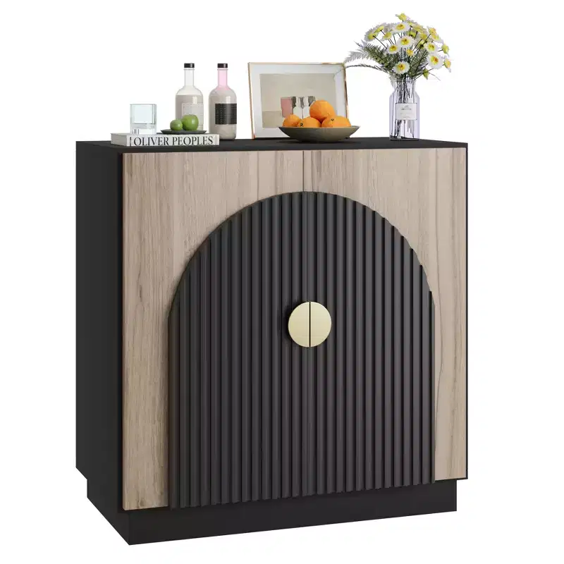Mid-Century Modern Buffet Cabinet with Fluted Design & Arched Doors, Storage Sideboard for Dining Room, Living Room, Kitchen, Adjustable Shelves
