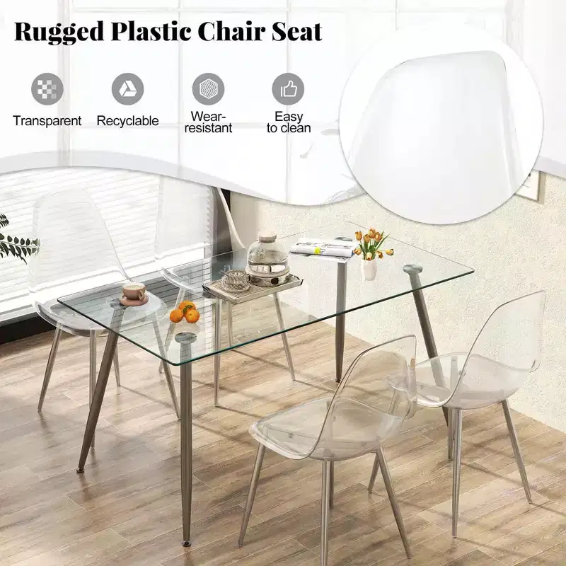 Costway Dining Chair Set of 4 with Heavy-Duty Electroplated Metal Legs Curved Back Armless