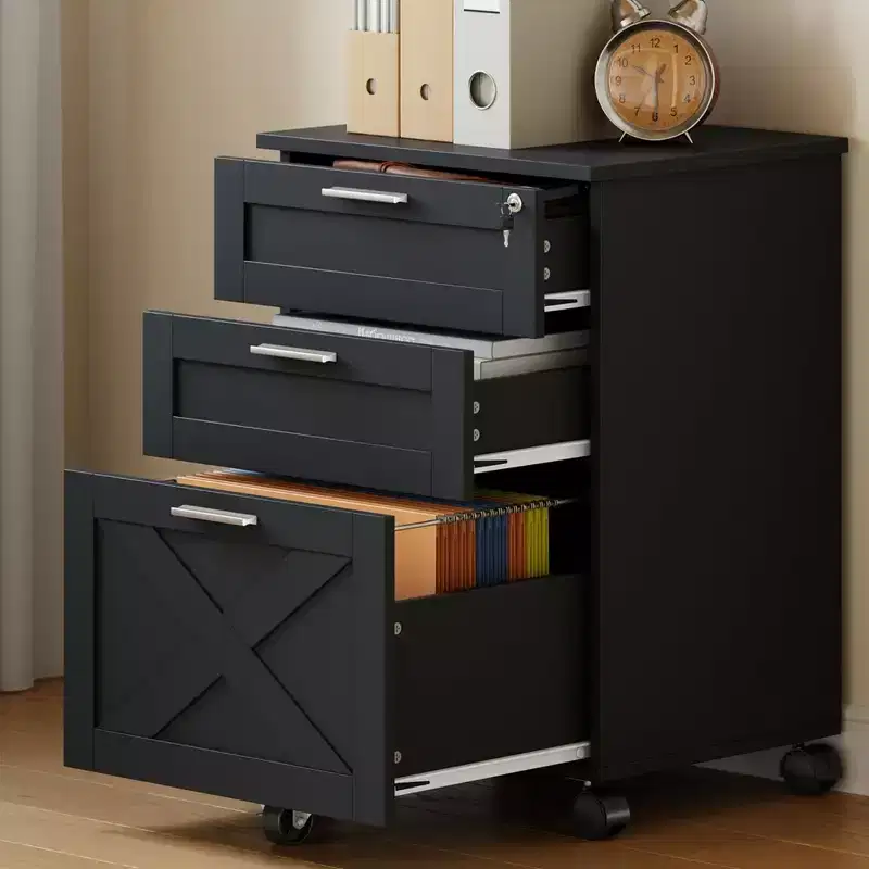3-Drawer Mobile File Cabinet with Lock & Wheels, Under Desk Office Storage for Letter, A4, Legal