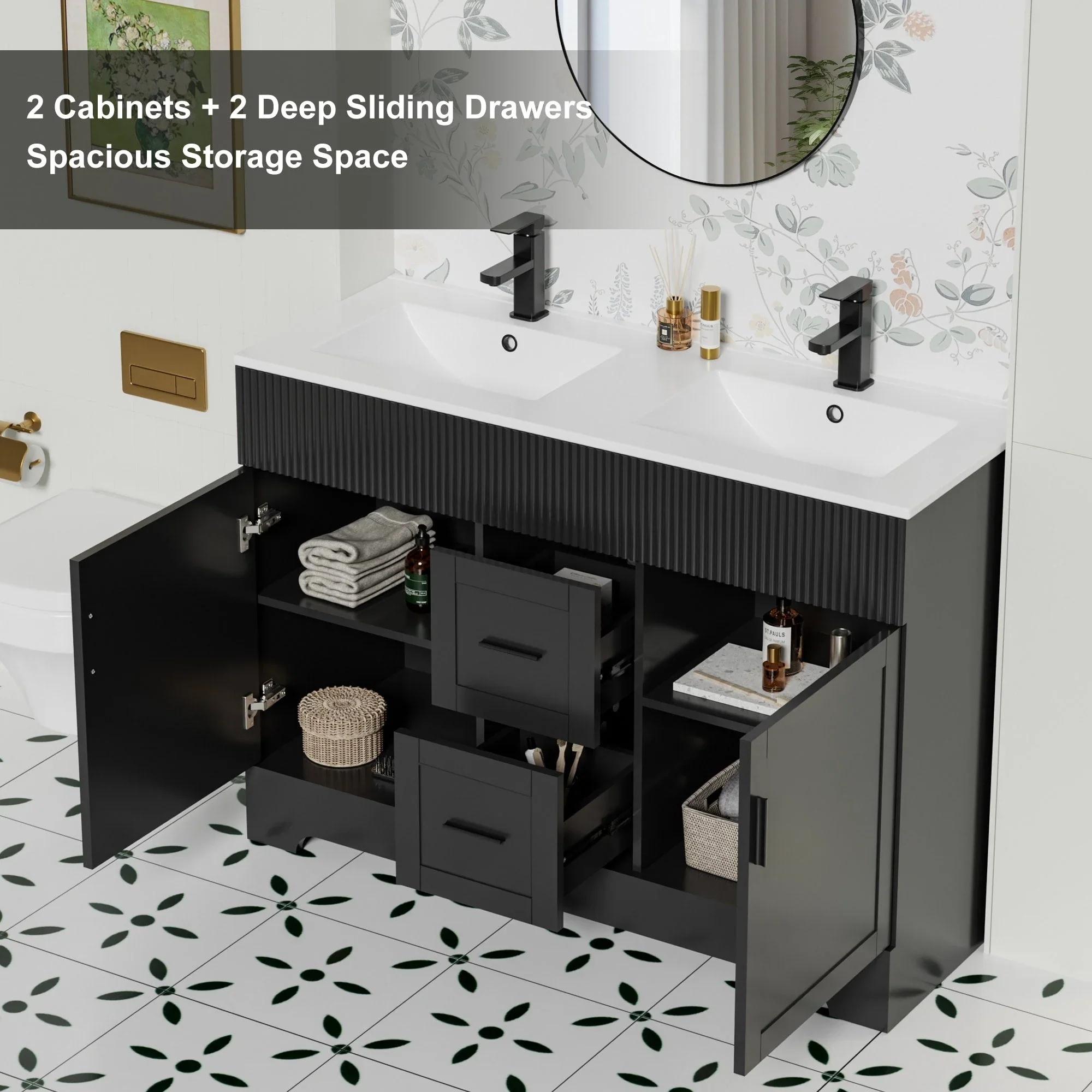 Wavy Line 30/36/48 Bathroom Vanity Set with Sink & Faucet