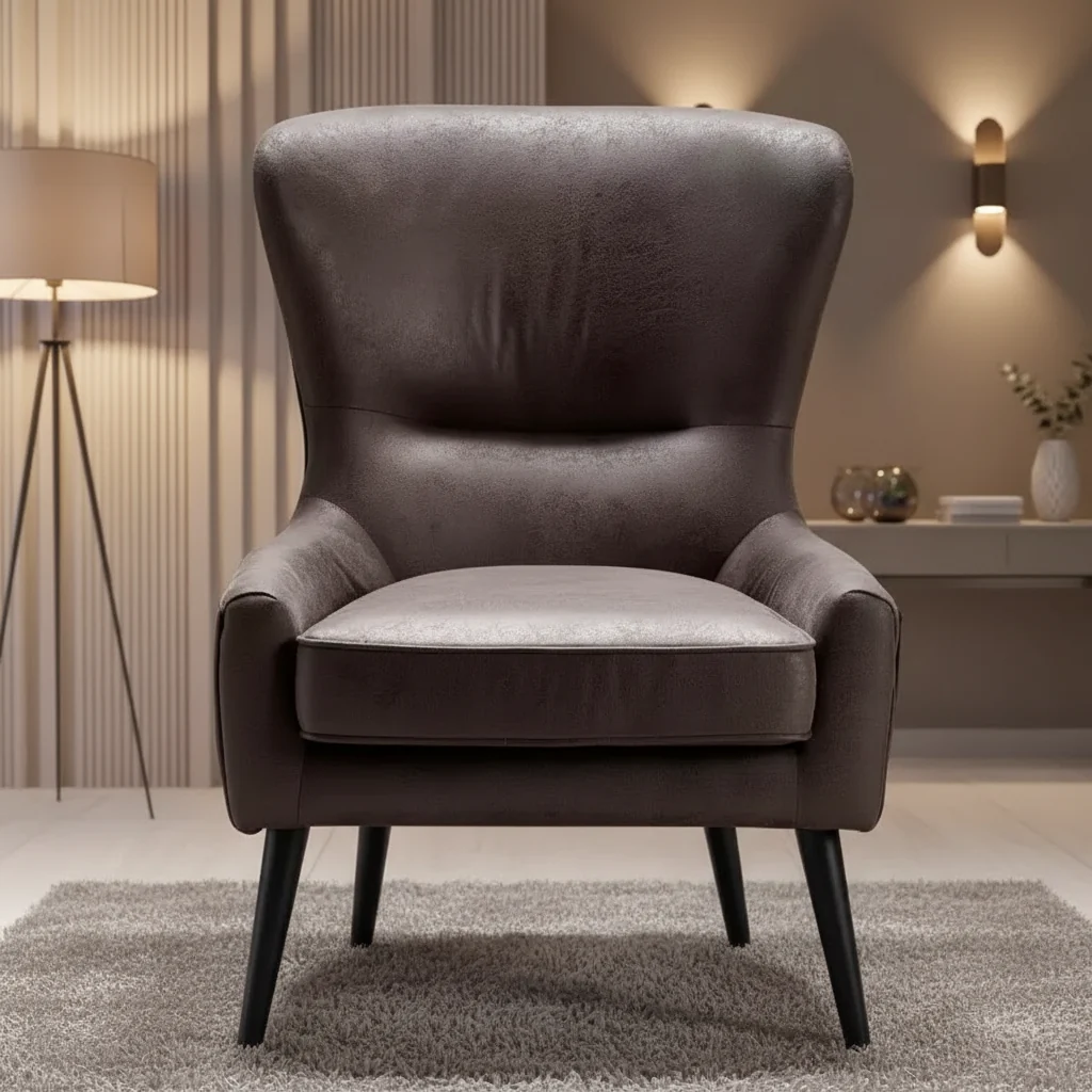 Scandinavian-Inspired Tufted Wingback Accent Chair Faux Leather